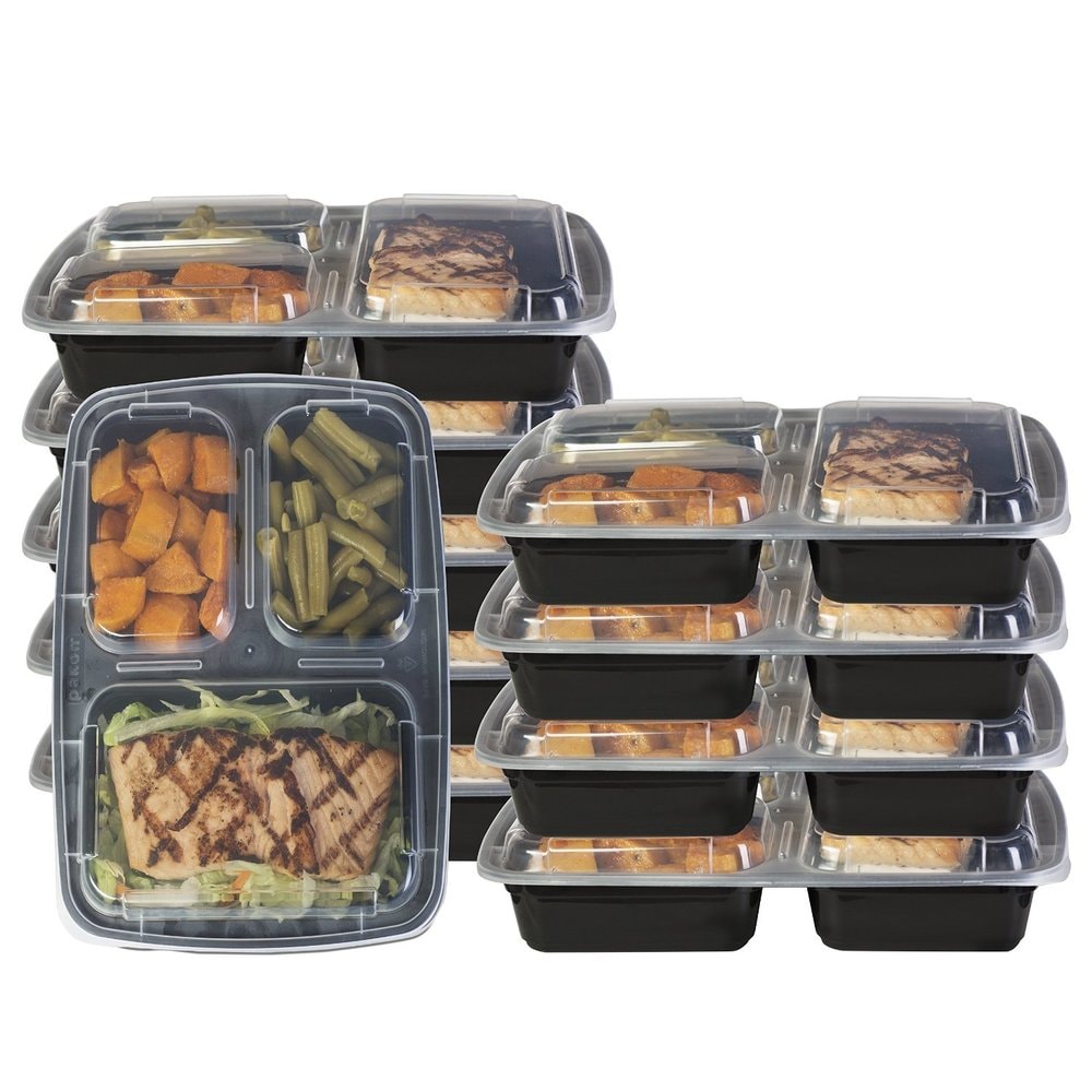 Meal Prep Haven Stackable 3 Compartment Food Containers with Lids Set of 7