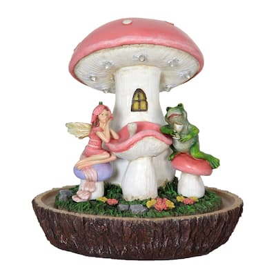 Battery-powered LED Fairy with Frog Mushroom House