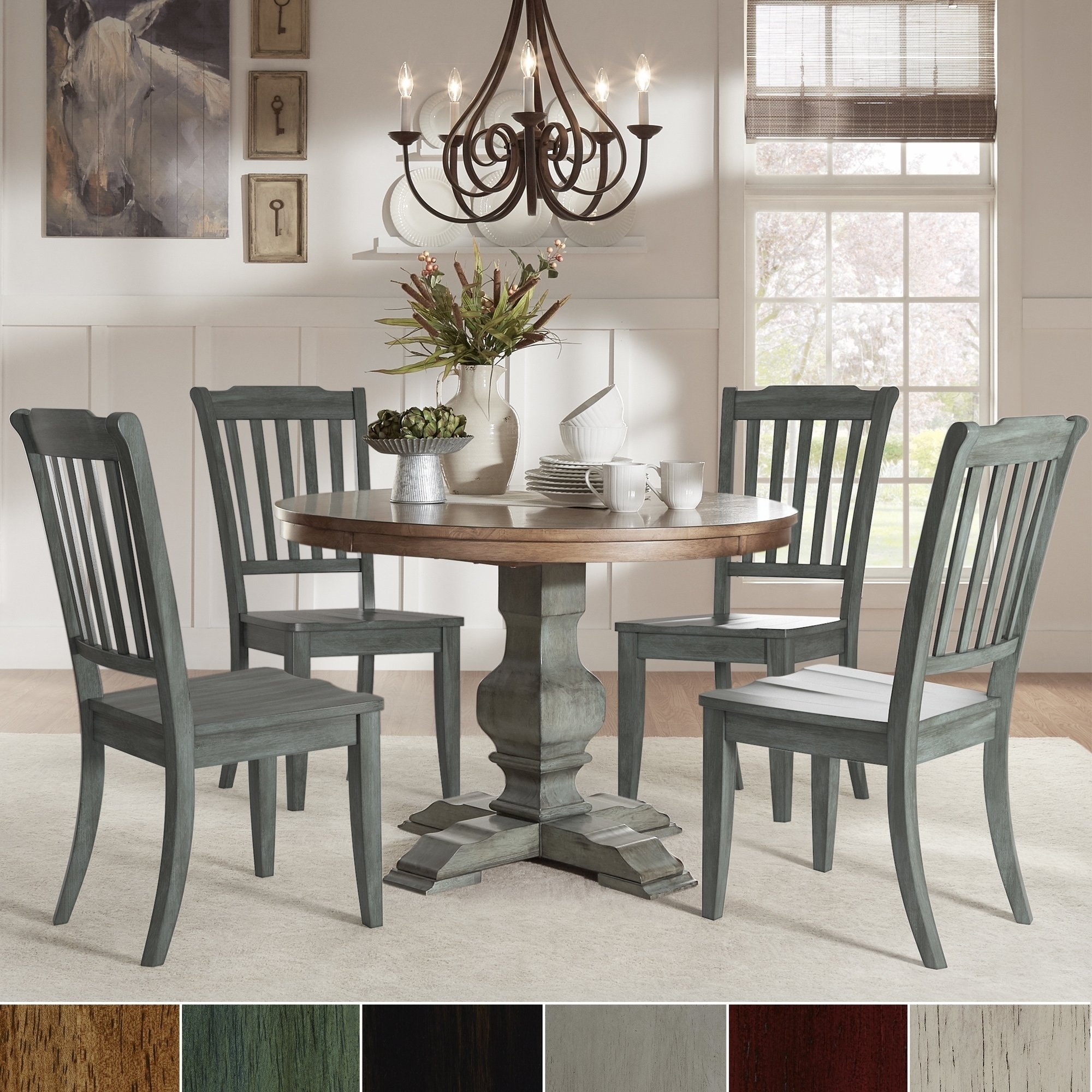 Eleanor Sage Green Round Soild Wood Top 5 Piece Dining Set Slat Back By Inspire Q Clic