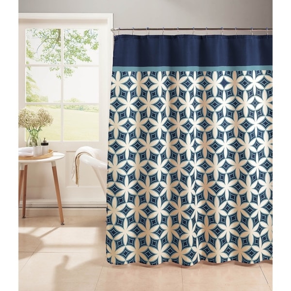 Harajuku Diamond Weave Textured Shower Curtain with Metal Roller Hooks