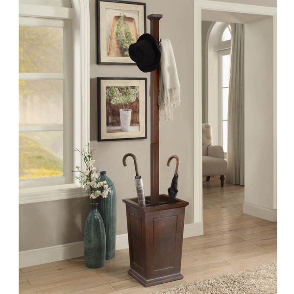 wooden coat rack and umbrella stand