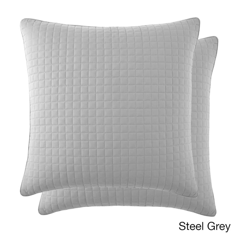 Beautiful Square Stitched Quilted Shams Covers (Set of 2) by Southshore Fine Linens - 18 X 18 - Steel Grey