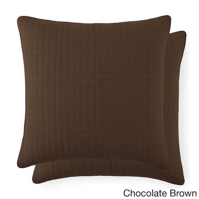 Beautiful Square Stitched Quilted Shams Covers (Set of 2) by Southshore Fine Linens - 18 X 18 - Brown