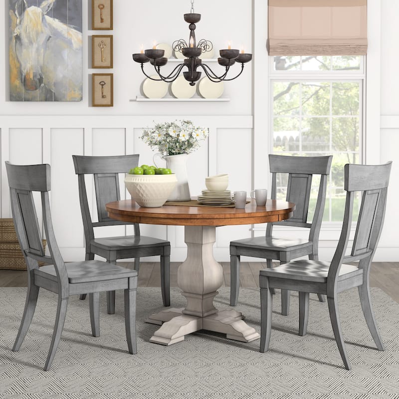 Eleanor Antique White Round Solid Wood Top 5-Piece Dining Set - Panel Back by iNSPIRE Q Classic