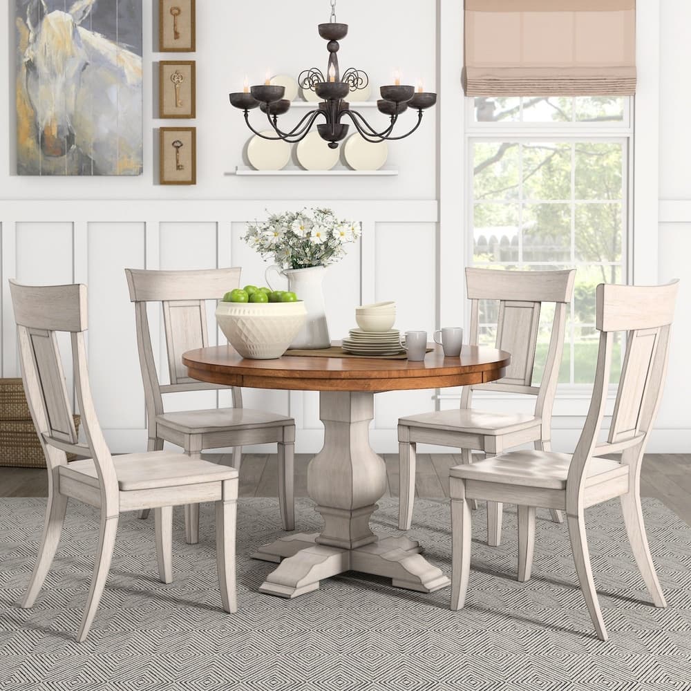 Eleanor Antique White Round Solid Wood Top 5-Piece Dining Set - Panel Back by iNSPIRE Q Classic