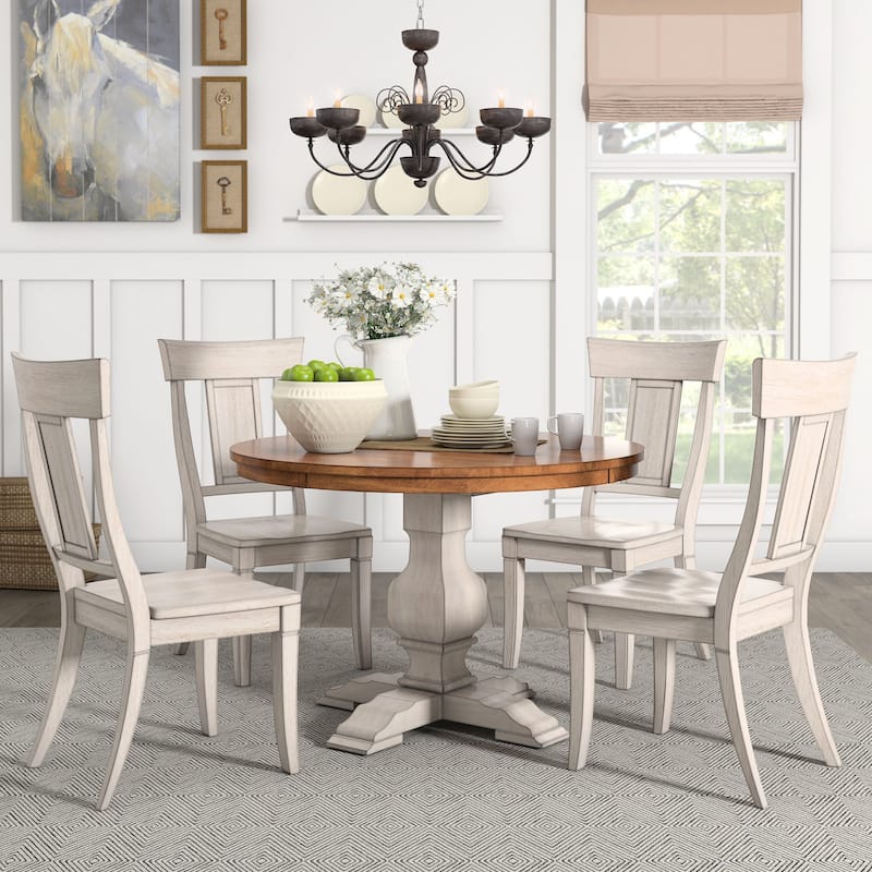 Eleanor Antique White Round Solid Wood Top 5-Piece Dining Set - Panel Back by iNSPIRE Q Classic
