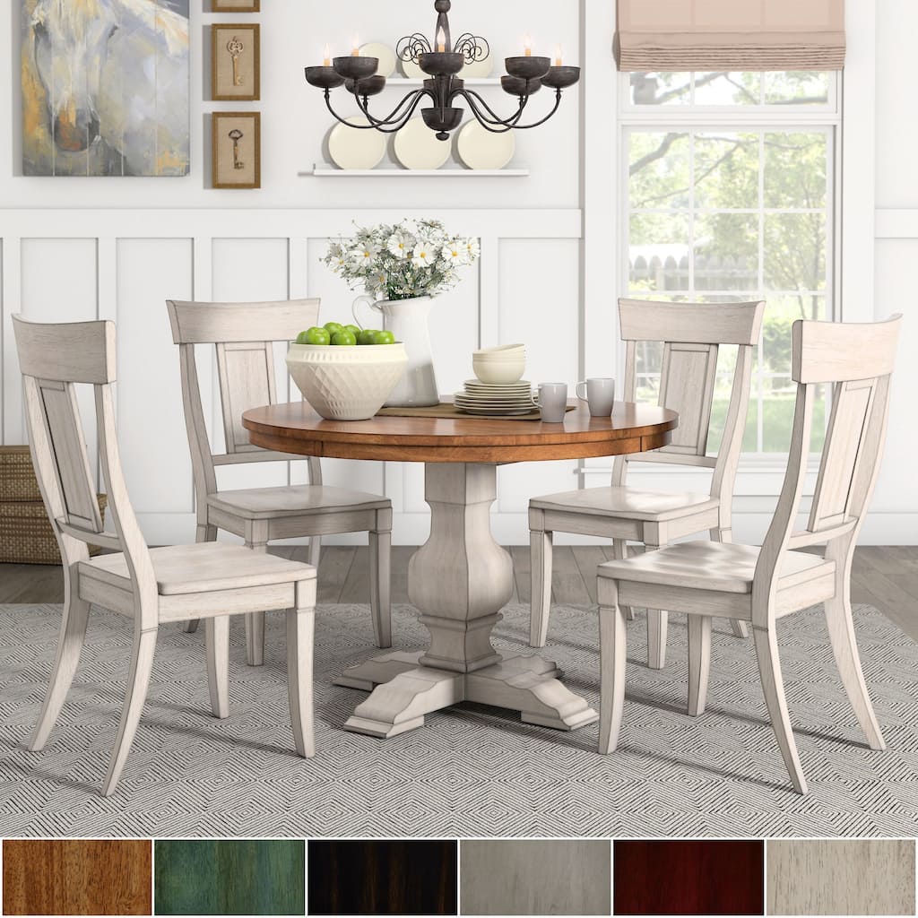 Eleanor Antique White Round Solid Wood Top 5-Piece Dining Set - Panel Back by iNSPIRE Q Classic