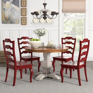 Eleanor Antique White Round Solid Wood Top 5-Piece Dining Set - French Ladder by iNSPIRE Q Classic