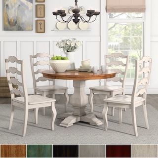 Eleanor Antique White Round Solid Wood Top 5-Piece Dining Set - French Ladder by iNSPIRE Q Classic
