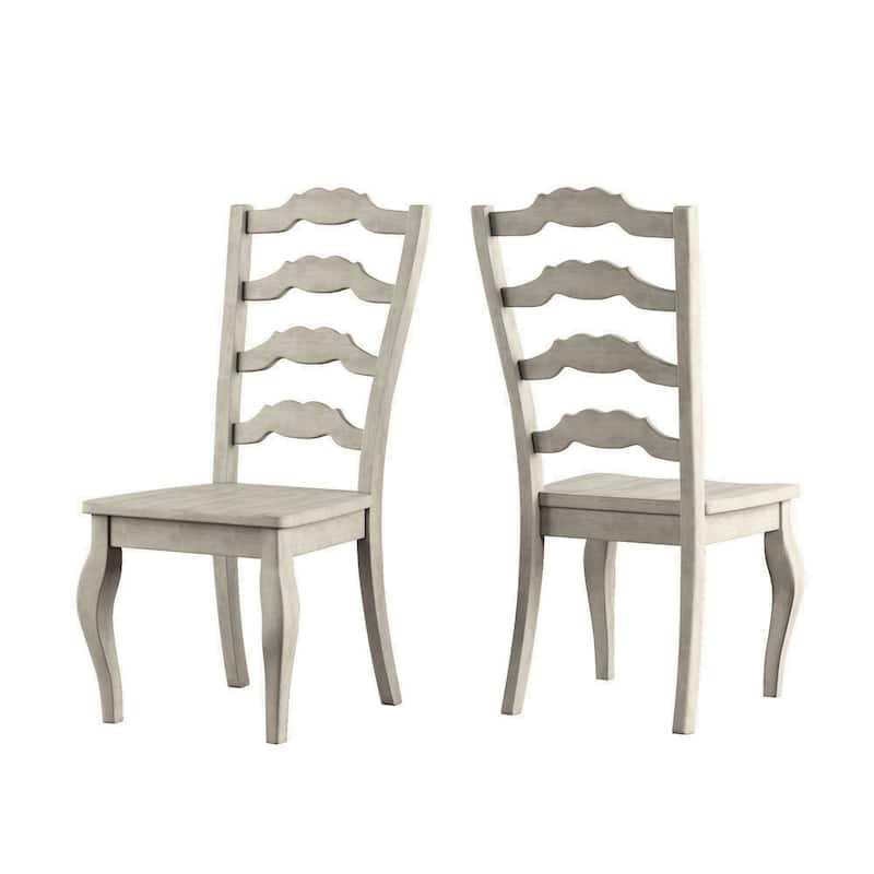 Eleanor Antique White Round Solid Wood Top 5-Piece Dining Set - French Ladder by iNSPIRE Q Classic