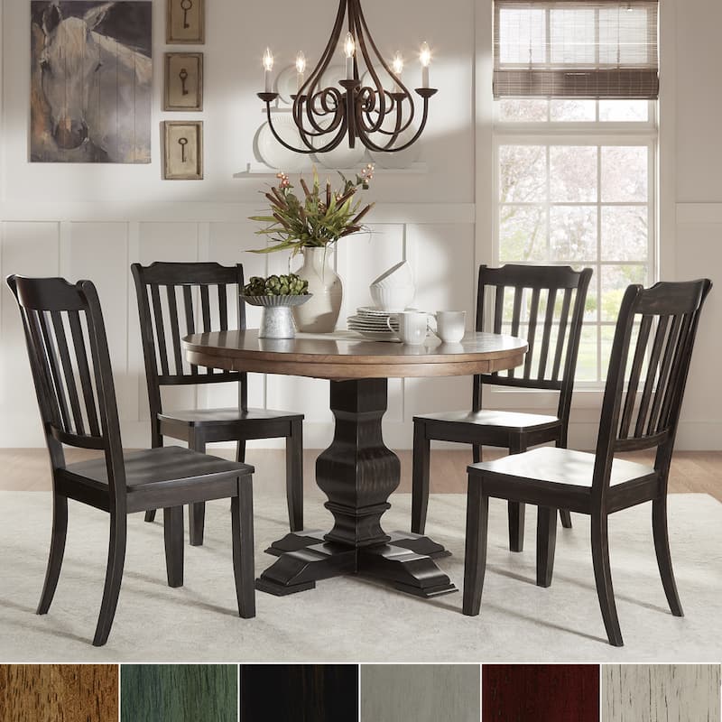 Eleanor Black Round Solid Wood Top 5-Piece Dining Set - Slat Back by iNSPIRE Q Classic