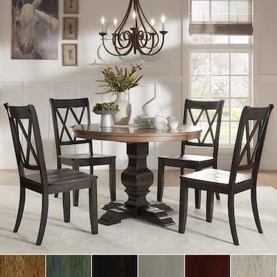 Eleanor Black Round Solid Wood Top 5-Piece Dining Set - X Back by iNSPIRE Q Classic