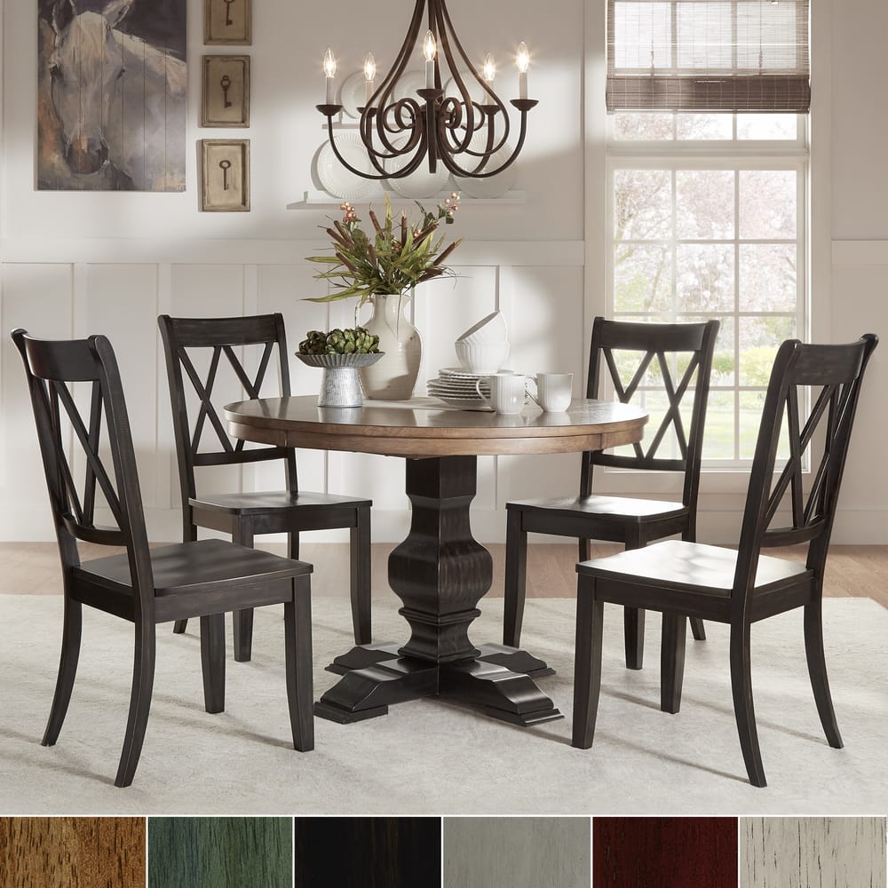 Eleanor Black Round Solid Wood Top 5-Piece Dining Set - X Back by iNSPIRE Q Classic