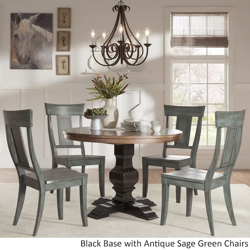 Eleanor Black Round Solid Wood Top 5-Piece Dining Set - Panel Back by iNSPIRE Q Classic - Antique Black Table - Antique Sage Green Chairs