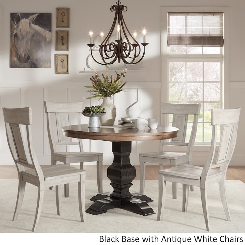 Eleanor Black Round Solid Wood Top 5-Piece Dining Set - Panel Back by iNSPIRE Q Classic - Antique Black Table - Antique White Chairs