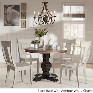 Eleanor Black Round Solid Wood Top 5-Piece Dining Set - Panel Back by iNSPIRE Q Classic