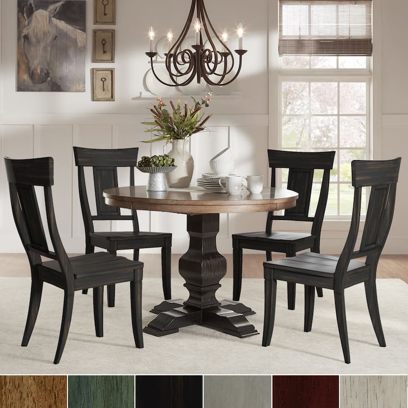 Eleanor Black Round Solid Wood Top 5-Piece Dining Set - Panel Back by iNSPIRE Q Classic