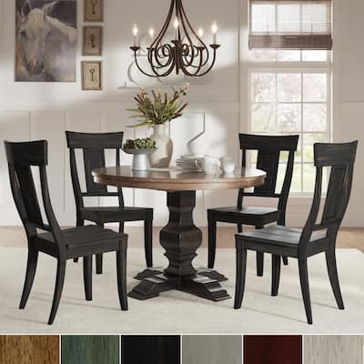 Eleanor Black Round Solid Wood Top 5-Piece Dining Set - Panel Back by iNSPIRE Q Classic