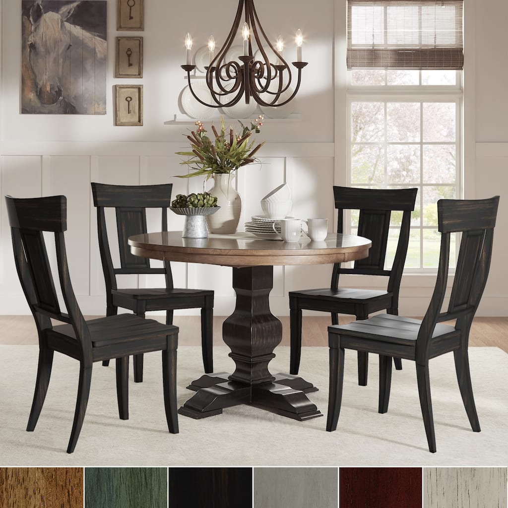 Eleanor Black Round Solid Wood Top 5-Piece Dining Set - Panel Back by iNSPIRE Q Classic