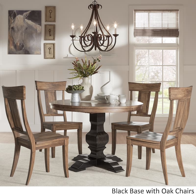 Eleanor Black Round Solid Wood Top 5-Piece Dining Set - Panel Back by iNSPIRE Q Classic - Antique Black Table - Oak Chairs