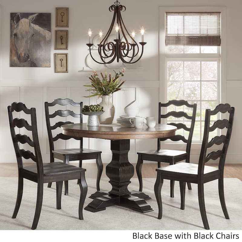 Eleanor Black Round Solid Wood Top 5-Piece Dining Set - French Ladder Back by iNSPIRE Q Classic - Antique Black Table - Antique Black Chairs