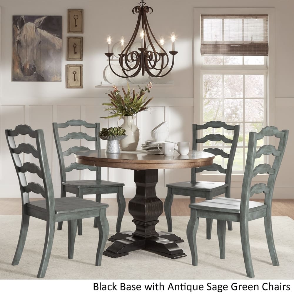 Eleanor Black Round Solid Wood Top 5-Piece Dining Set - French Ladder Back by iNSPIRE Q Classic