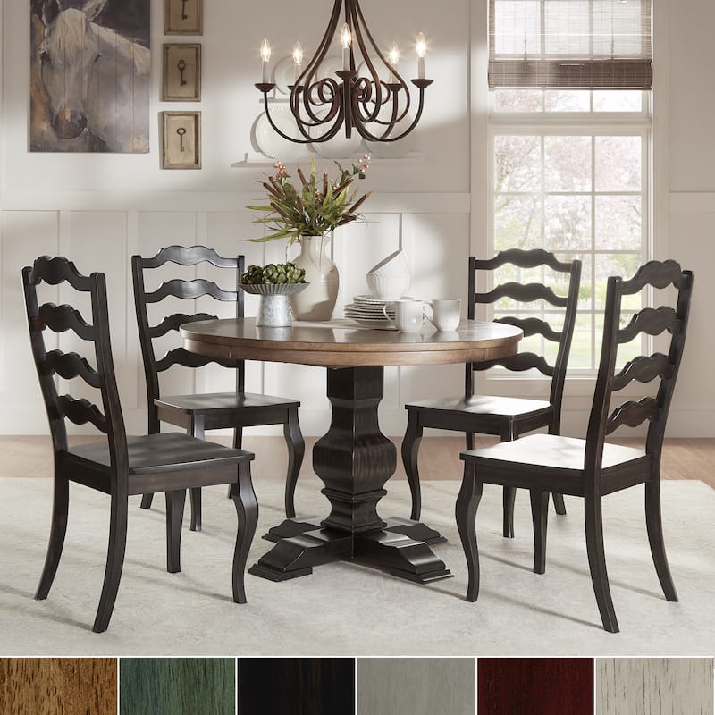 Eleanor Black Round Solid Wood Top 5-Piece Dining Set - French Ladder Back by iNSPIRE Q Classic