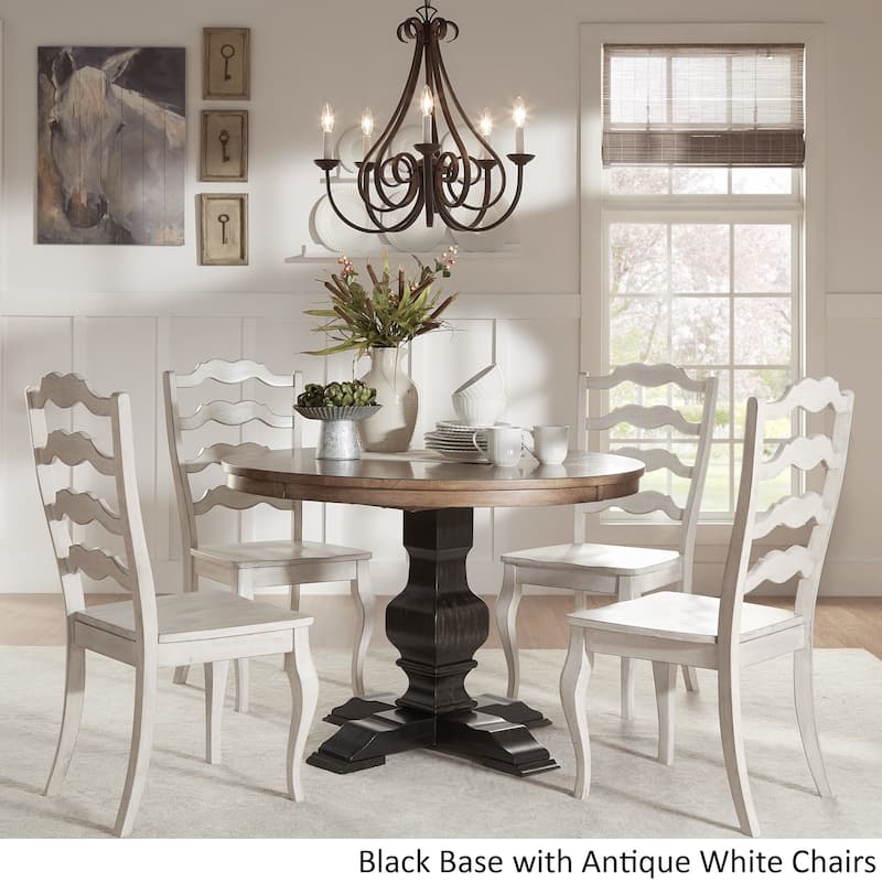 Eleanor Black Round Solid Wood Top 5-Piece Dining Set - French Ladder Back by iNSPIRE Q Classic - Antique Black Table - Antique White Chairs