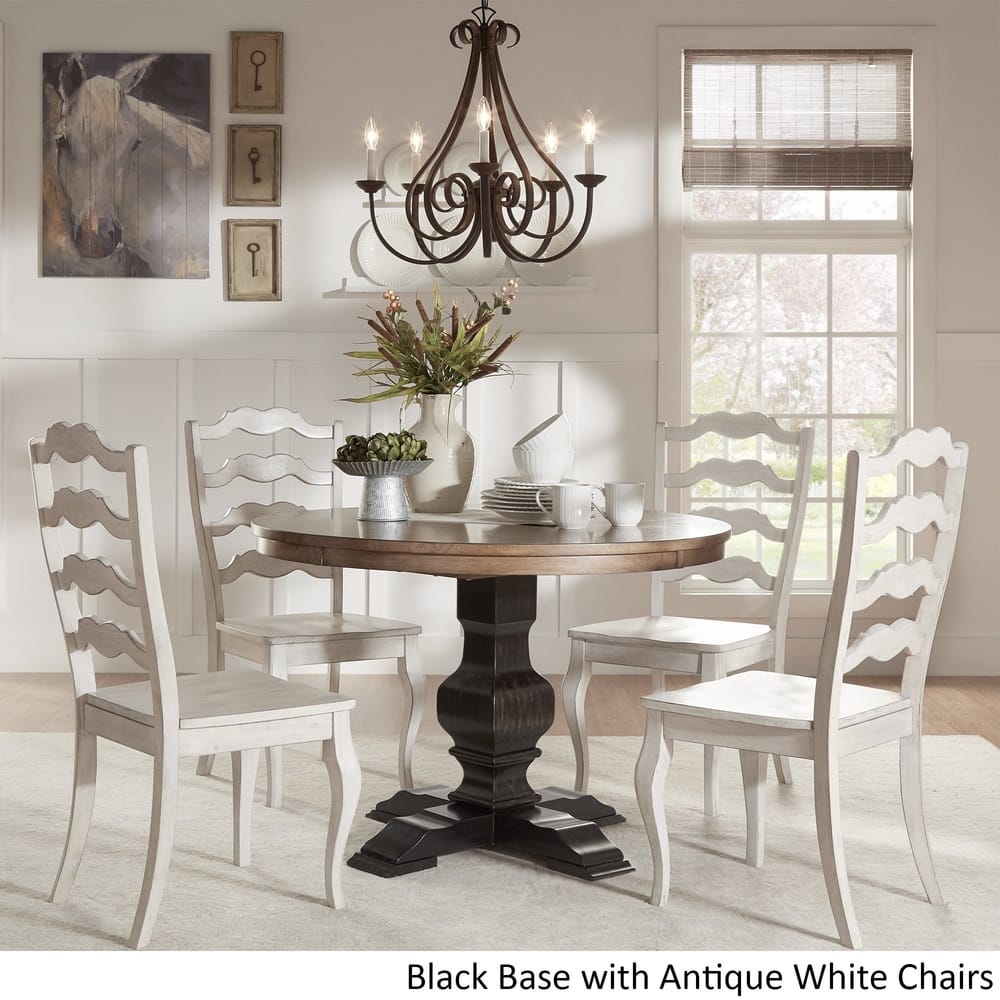 Eleanor Black Round Solid Wood Top 5-Piece Dining Set - French Ladder Back by iNSPIRE Q Classic