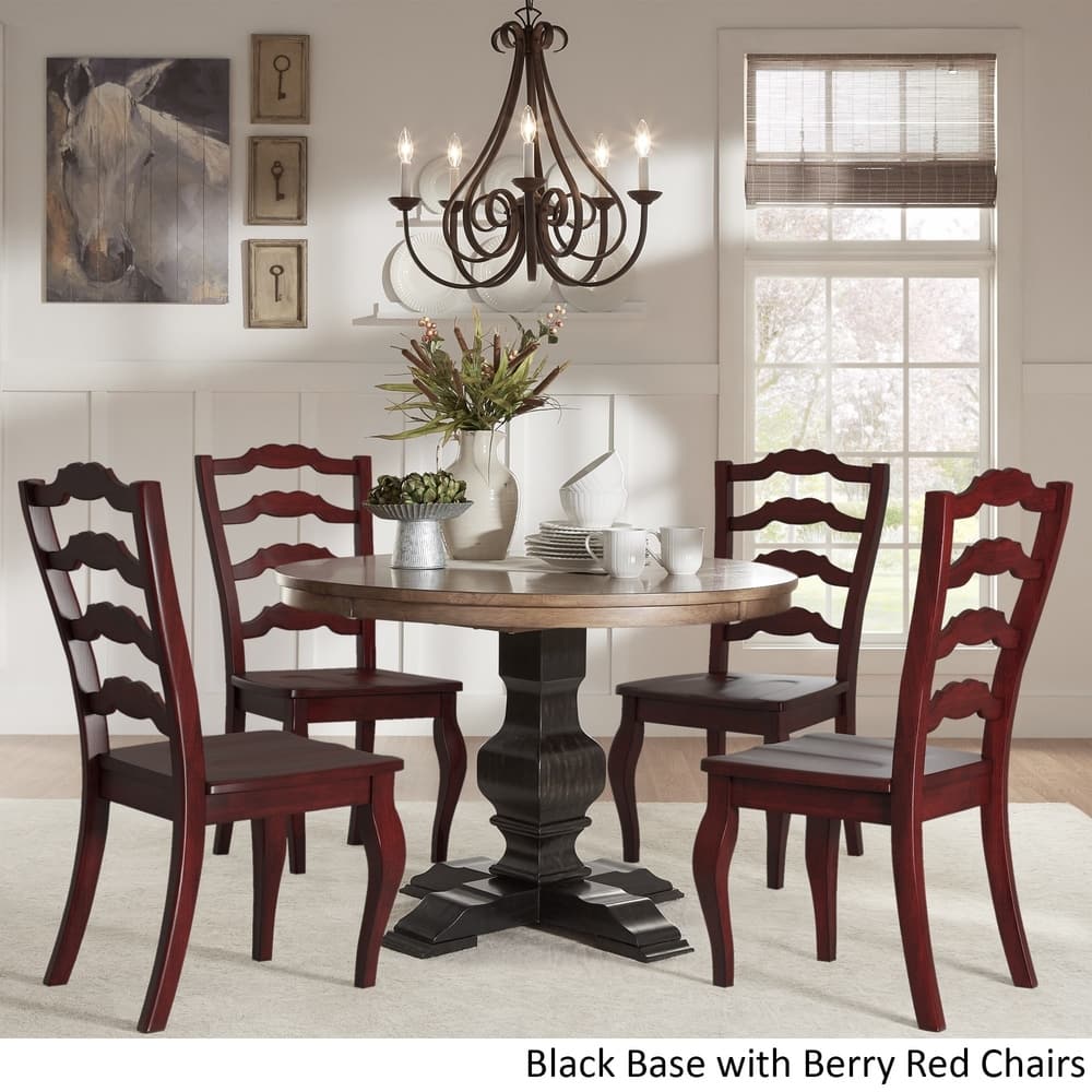 Eleanor Black Round Solid Wood Top 5-Piece Dining Set - French Ladder Back by iNSPIRE Q Classic