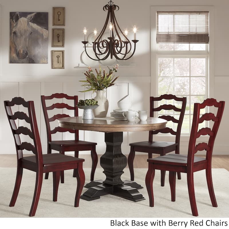 Eleanor Black Round Solid Wood Top 5-Piece Dining Set - French Ladder Back by iNSPIRE Q Classic