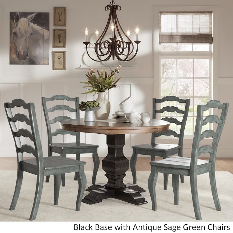 Eleanor Black Round Solid Wood Top 5-Piece Dining Set - French Ladder Back by iNSPIRE Q Classic