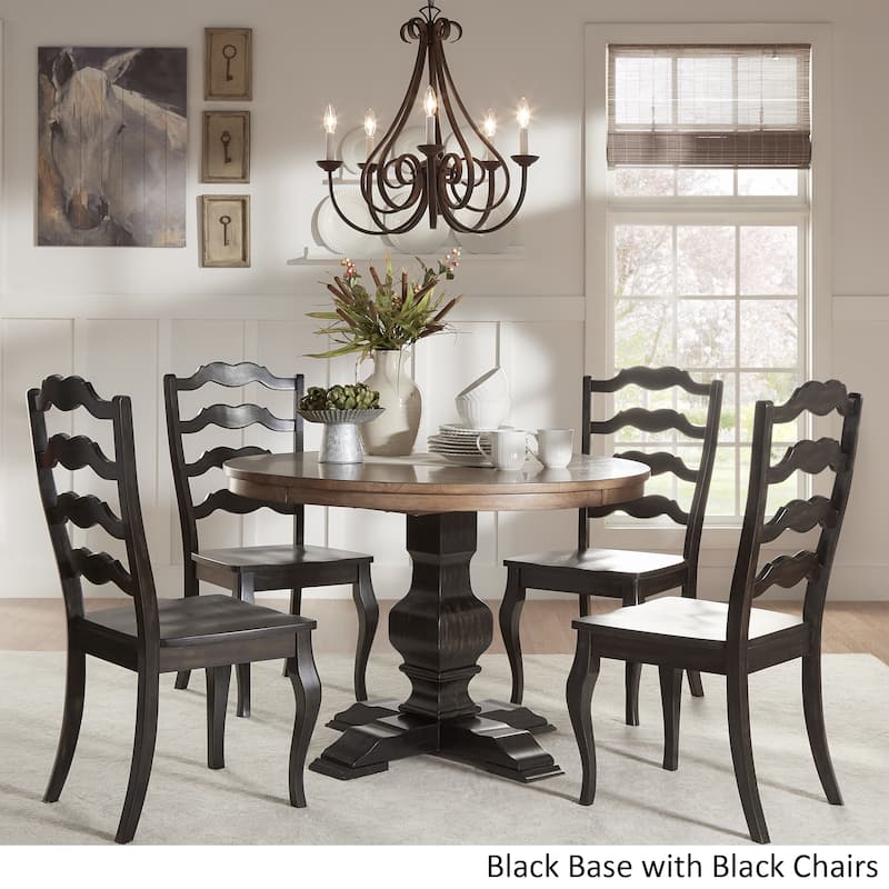 Eleanor Black Round Solid Wood Top 5-Piece Dining Set - French Ladder Back by iNSPIRE Q Classic