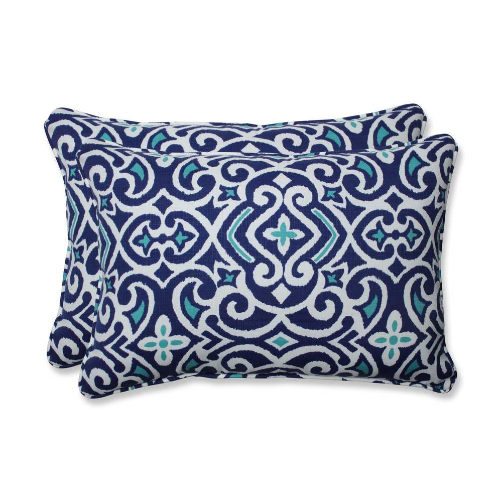 2pc Outdoor/Indoor Rectangular Throw Pillow Set Marlow Aqua Blue - Pillow  Perfect