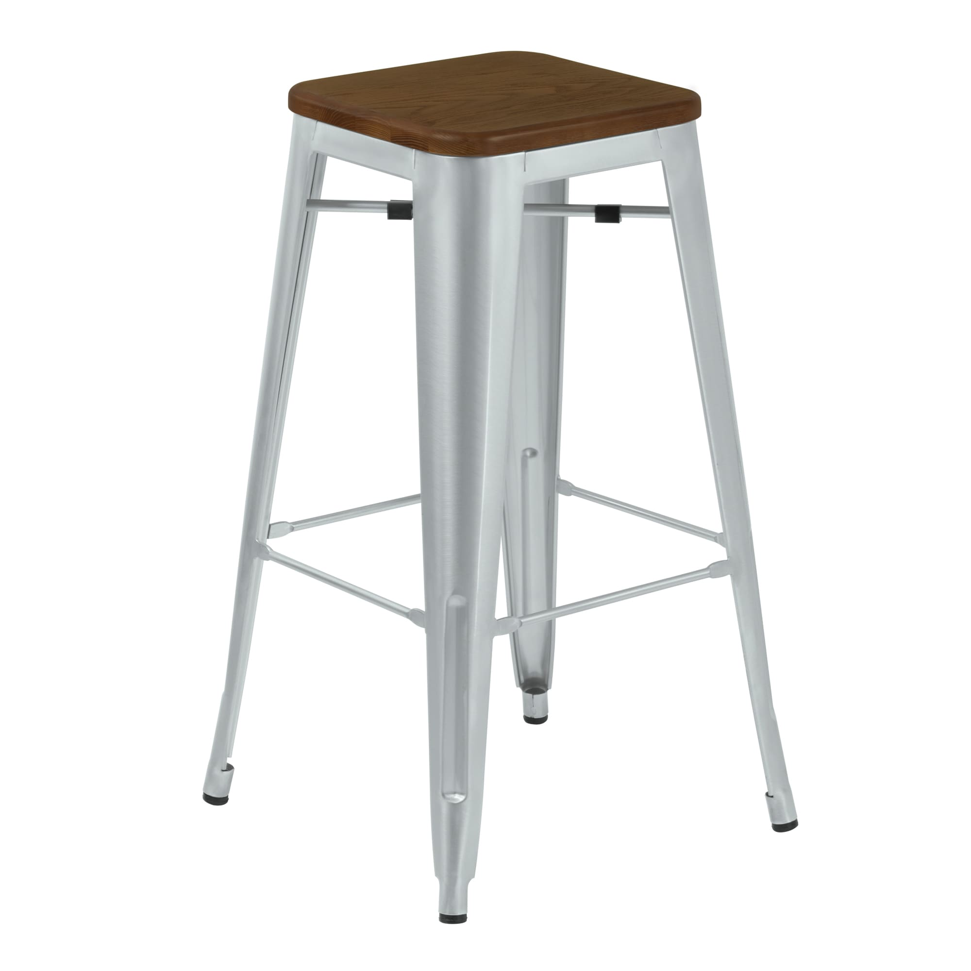 Brushed Steel Grey Industrial Bar Stools Armen Living Emery Walnut