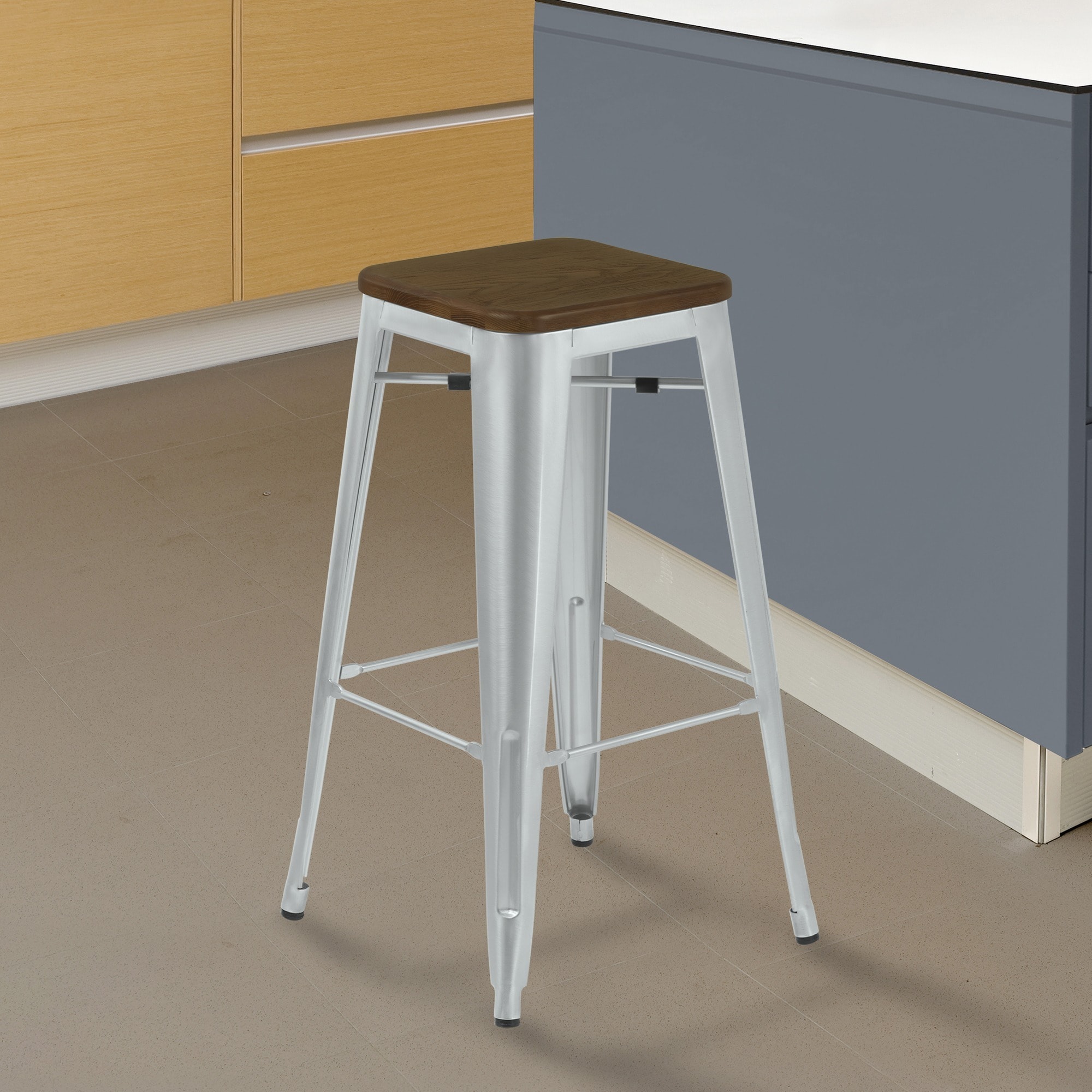 Galvanized bar stools outlet with wood seat