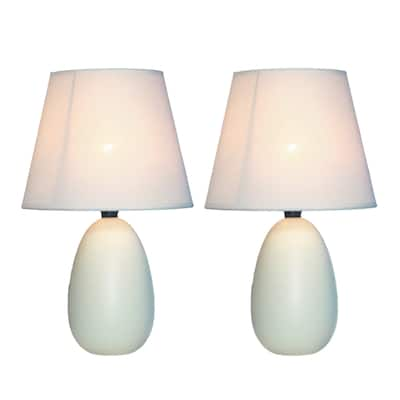 Simple Designs Off-white Mini Egg Oval Ceramic Table Lamp (Set of 2)