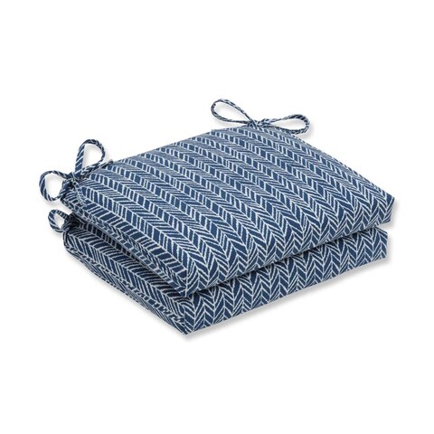 Pillow Perfect Outdoor/ Indoor Herringbone Ink Blue Squared Corners Seat Cushion (Set of 2)