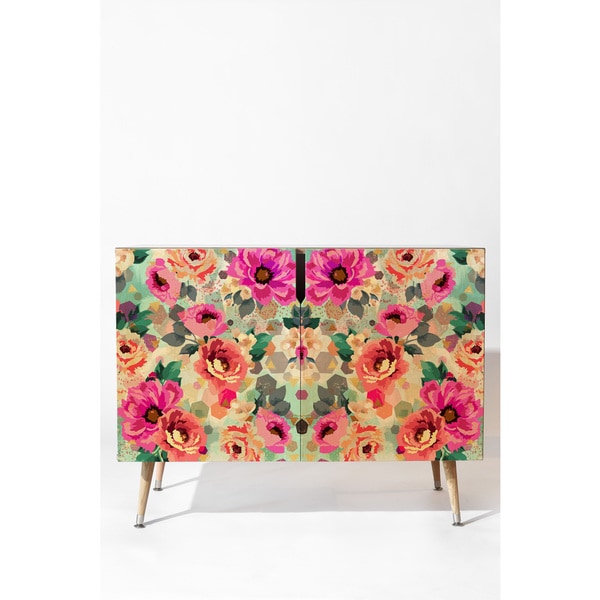 Deny Designs Marta Barragan Camarasa Multicolored Birch Abstract Geometrical Flowers Credenza