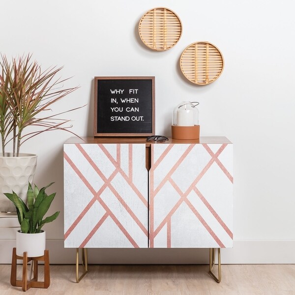 Deny Designs Pink and White Geometric Credenza (Birch or Walnut, 3 Leg Options). Opens flyout.