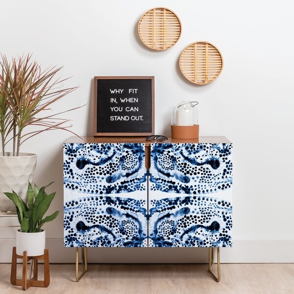 Deny Designs Symmetric Blue Swirl Credenza (Birch or Walnut, 3 Leg Options). Opens flyout.