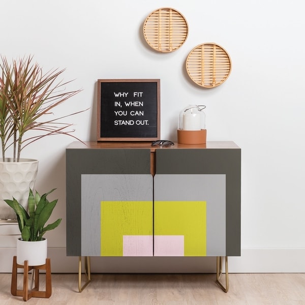 Deny Designs Multicolored Squares Credenza (Birch or Walnut, 3-Leg Options). Opens flyout.