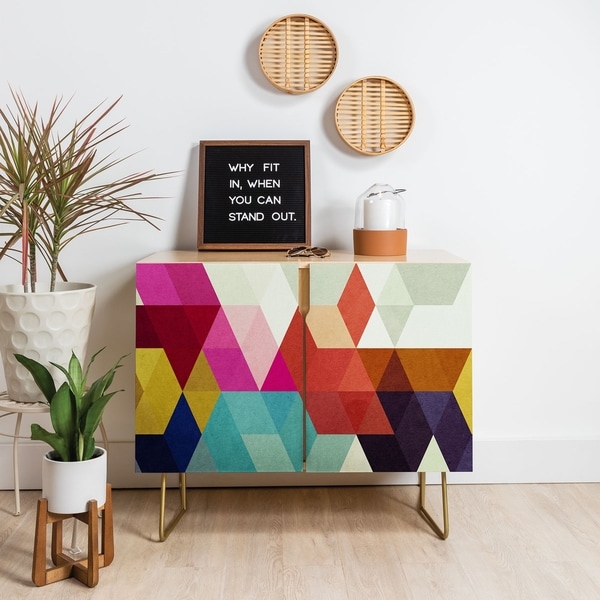 Deny Designs Modele 7 Geometric Credenza (Birch or Walnut, 3 Leg Options)