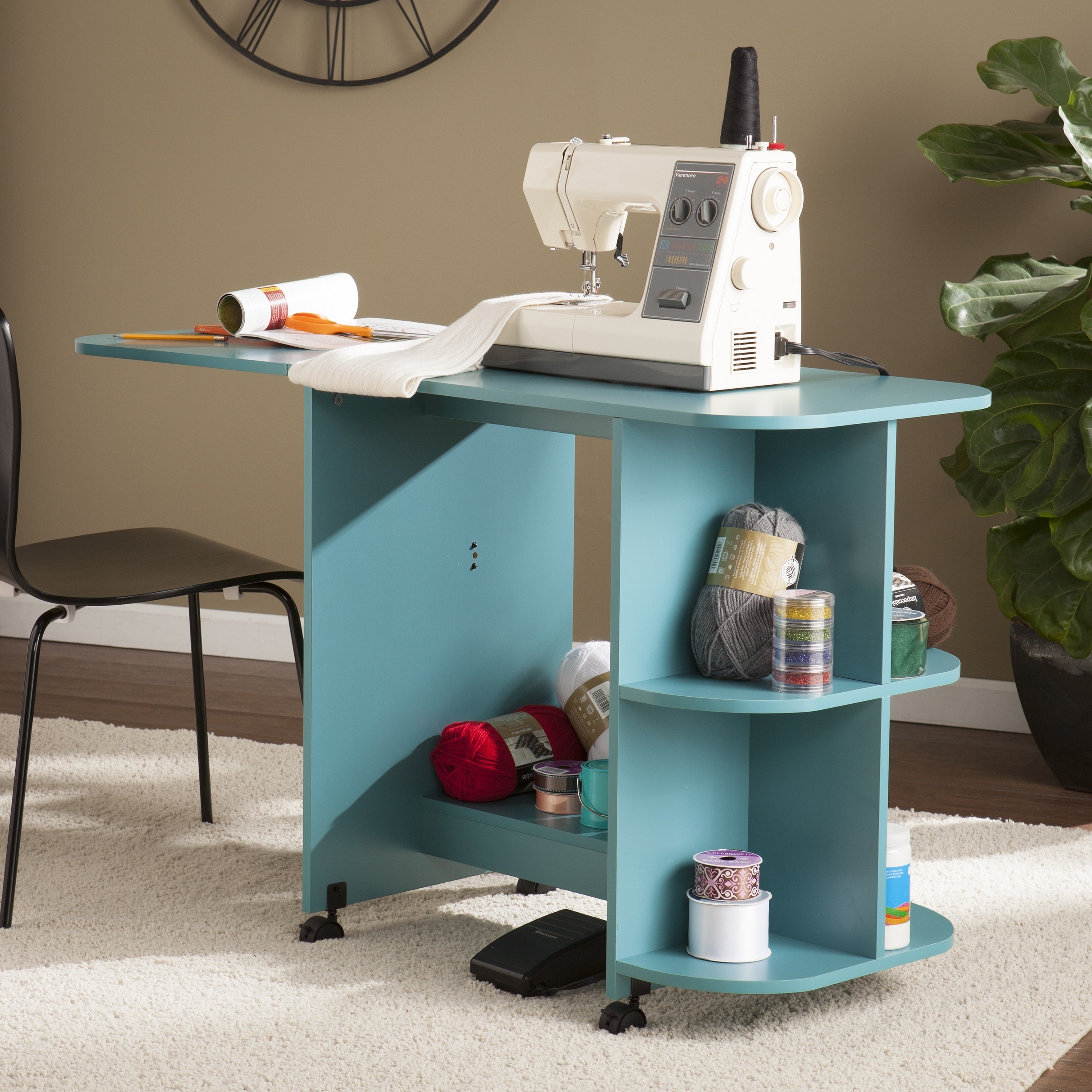 Storage Sewing Machine Table WHITE Shelf Organizer Desk home craft Extendable
