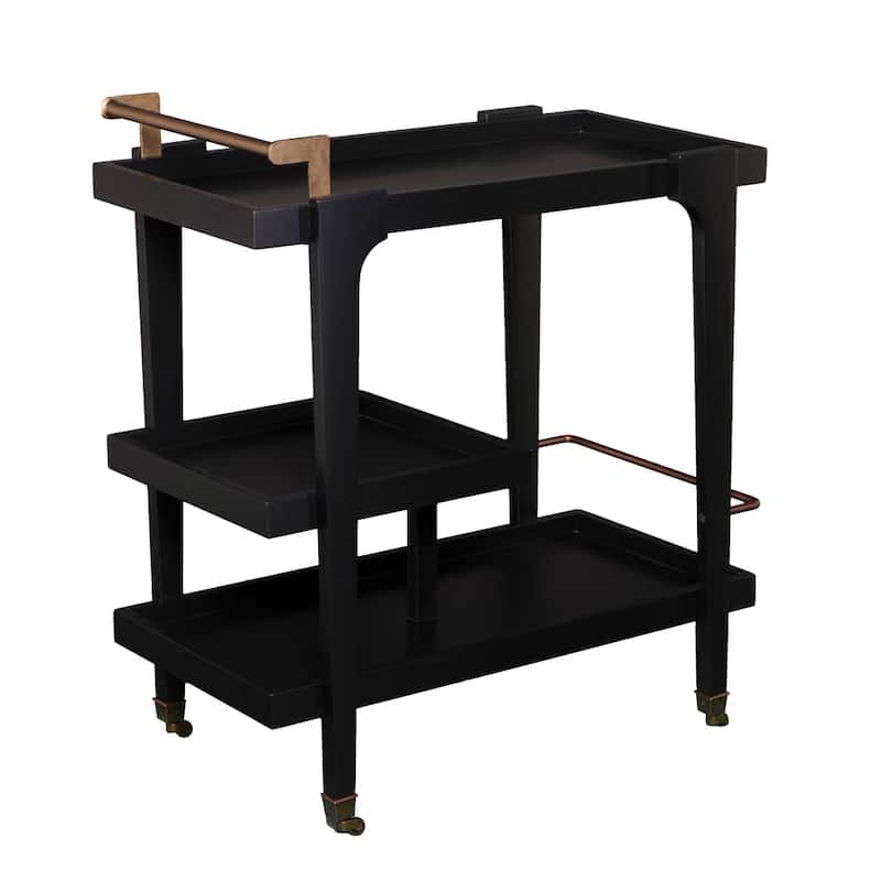 SEI Furniture Zhori Mid Century Modern 3-Tier Faux Wood Bar Cart with Sleek Metal Details and Ample Storage Space
