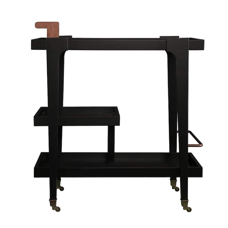 SEI Furniture Zhori Mid Century Modern 3-Tier Faux Wood Bar Cart with Sleek Metal Details and Ample Storage Space