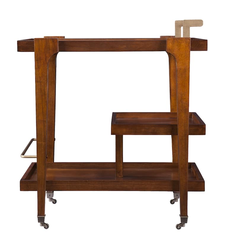 SEI Furniture Zhori Mid Century Modern 3-Tier Faux Wood Bar Cart with Sleek Metal Details and Ample Storage Space