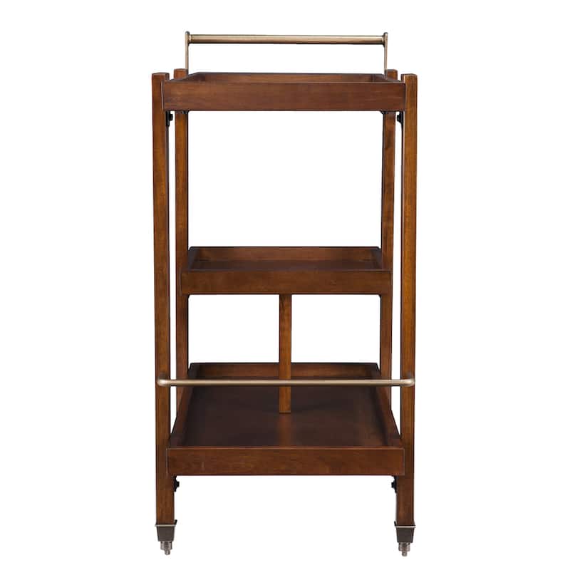 SEI Furniture Zhori Mid Century Modern 3-Tier Faux Wood Bar Cart with Sleek Metal Details and Ample Storage Space