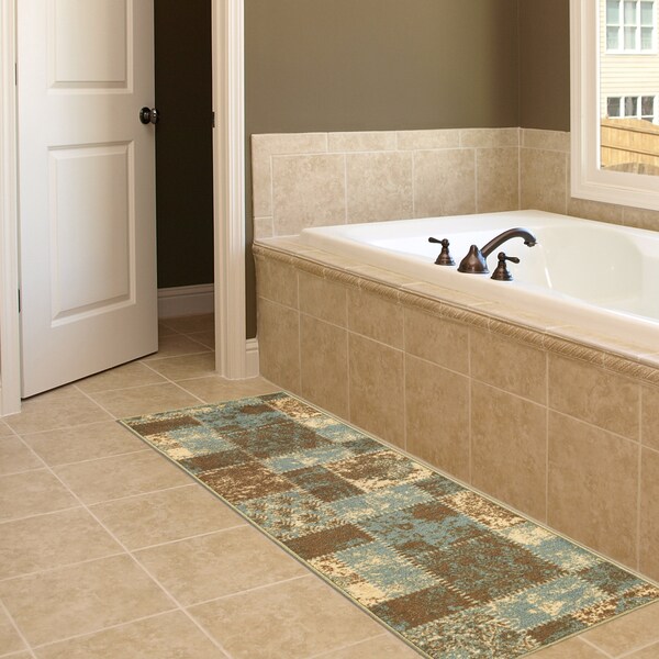 Anne Collection Grey/Blue/Teal Damask Patchwork Nonslip Runner Rug (1'10 x 4'11) - 1'8" x 4'11"