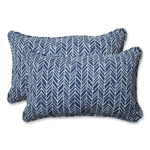 Pillow Perfect Outdoor/ Indoor Herringbone Ink Blue Rectangular Throw Pillow (Set of 2)